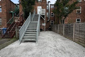 Rear property access path and communal stairwell