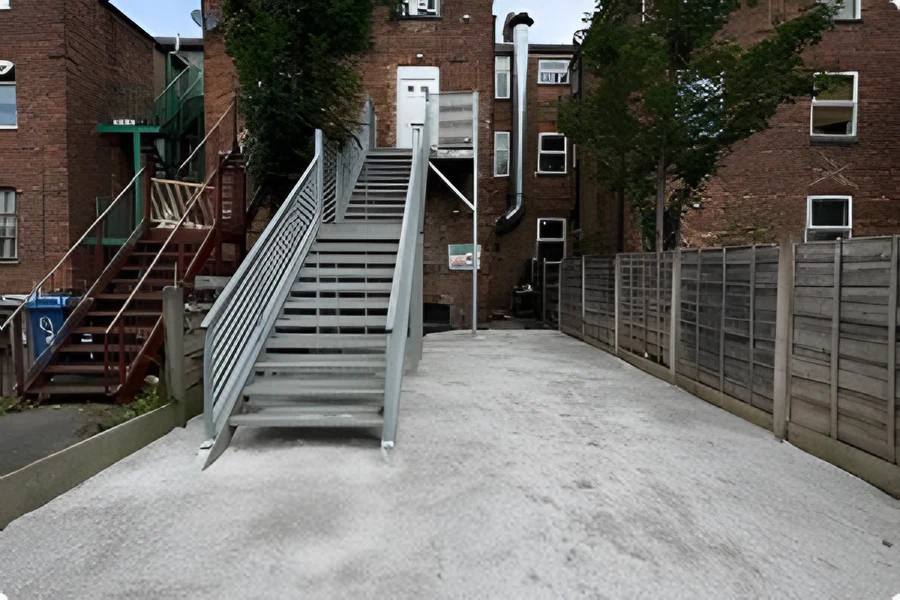 Rear property access path and communal stairwell